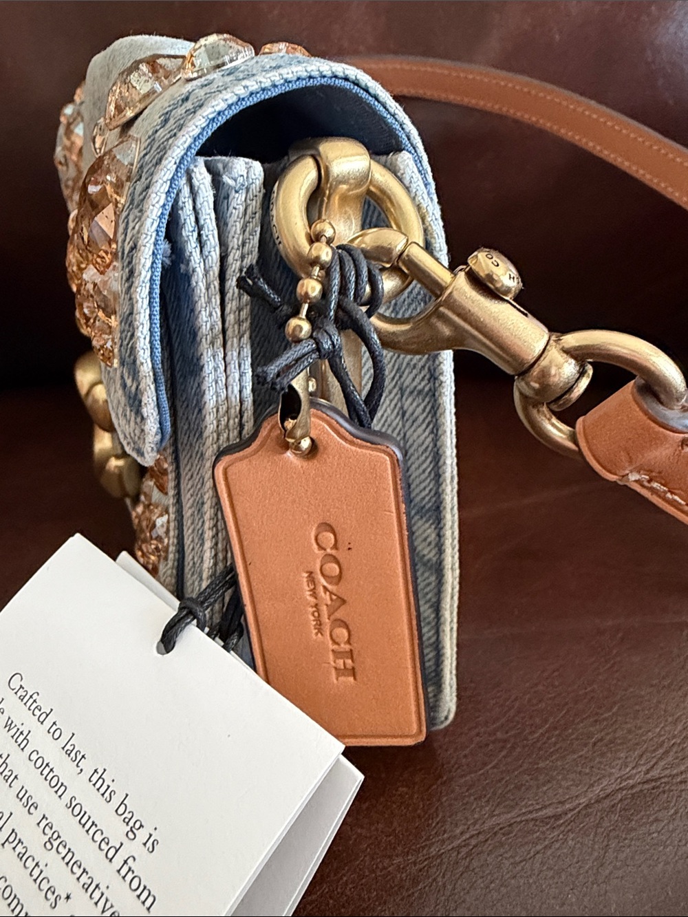 Coach Tabby 26 Denim with Crystal Shoulder Bag with Gold Crystal Embellishments - Picture 3 of 9
